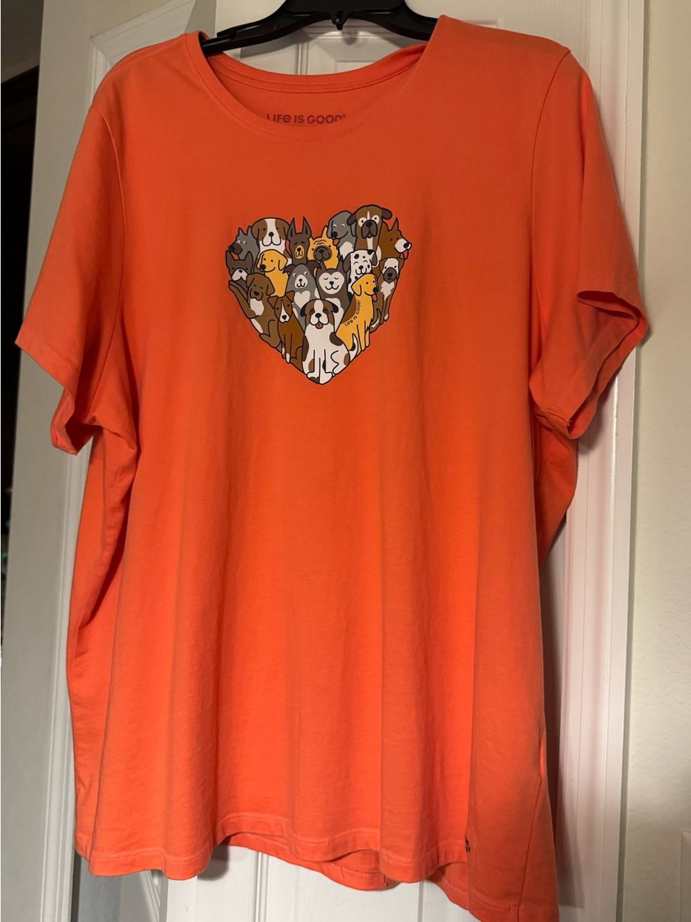 Life Is Good Coral Orange Crewneck Tee with Subtle Logo Print - Picture 1 of 6